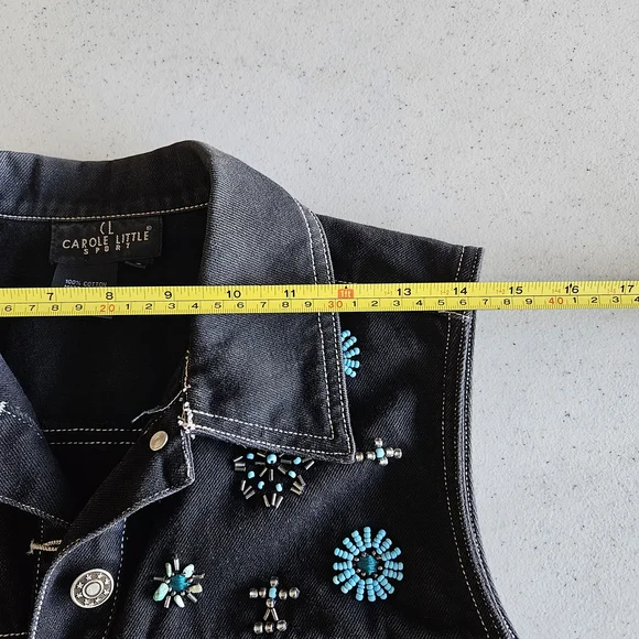 Embroidered Black Denim Vest - Picture 6 of 6